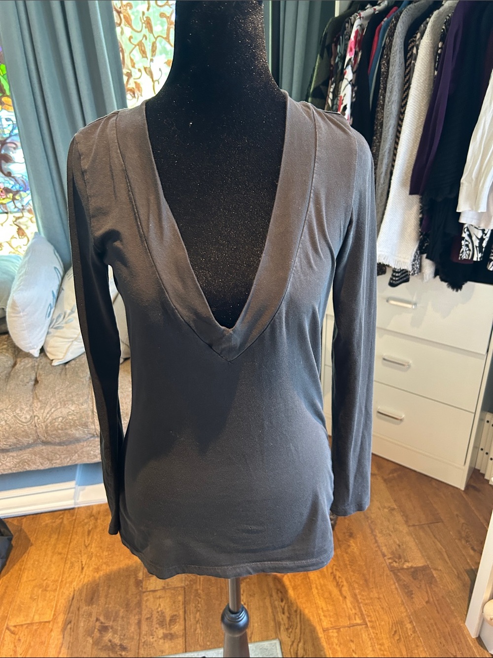 LOFT Black Deep V-Neck Long Sleeve Tee